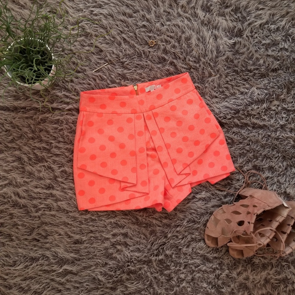 Gianni Bini Orange Polka Dot Pleated Shorts